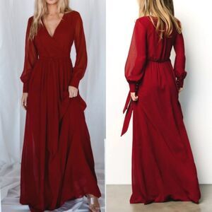 EUC Baltic Born Lydia long sleeve maxi tie waist dress Burgundy wine red S
